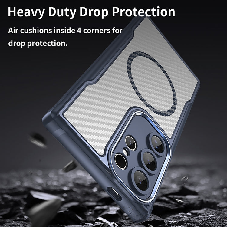 For Samsung Galaxy S25 Ultra 5G Carbon Fiber Texture MagSafe Translucent Phone Case(Blue) by buy2fix