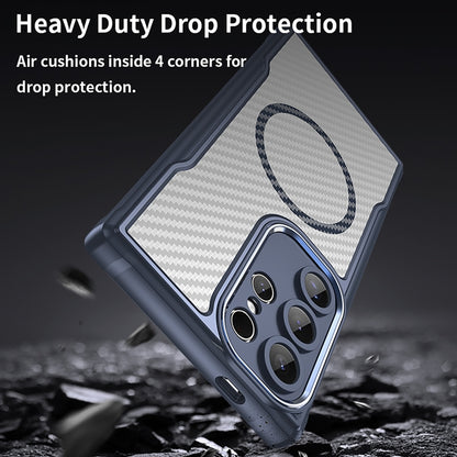 For Samsung Galaxy S25 Ultra 5G Carbon Fiber Texture MagSafe Translucent Phone Case(Blue) by buy2fix