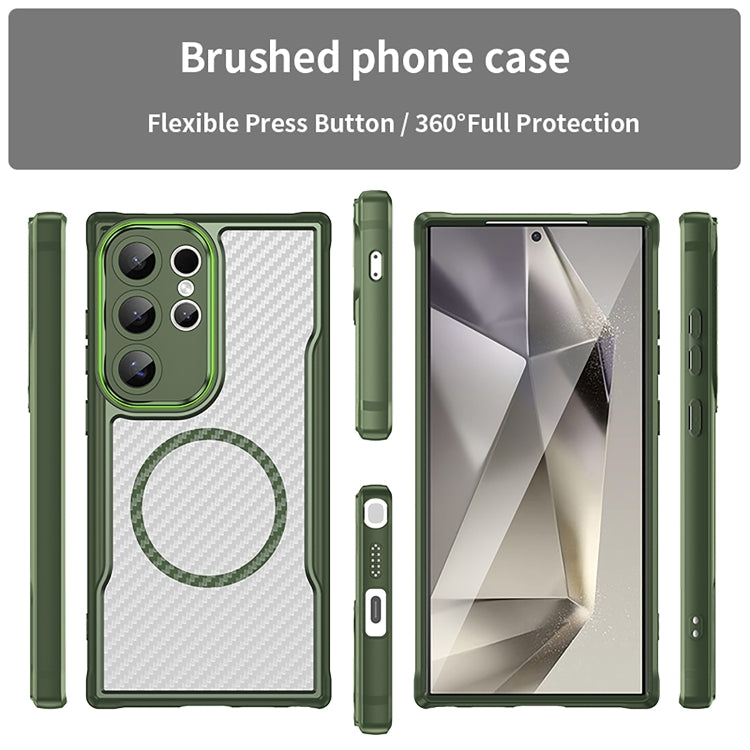 For Samsung Galaxy S25 Ultra 5G Carbon Fiber Texture MagSafe Translucent Phone Case(Green) by buy2fix