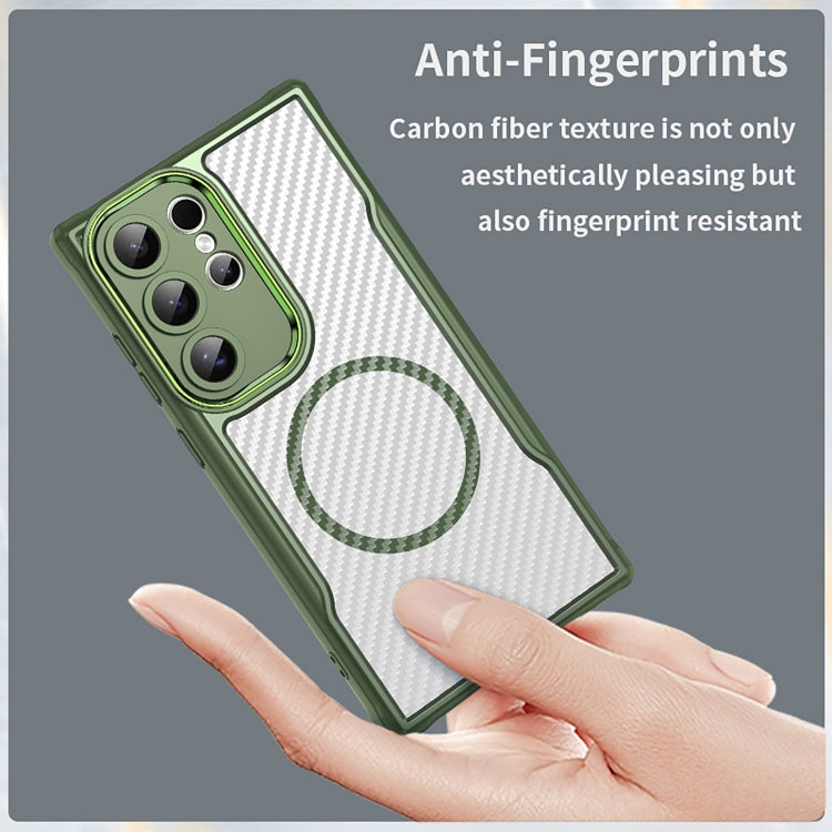 For Samsung Galaxy S25 Ultra 5G Carbon Fiber Texture MagSafe Translucent Phone Case(Green) by buy2fix