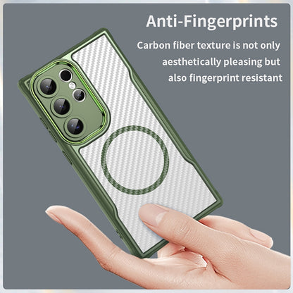 For Samsung Galaxy S25 Ultra 5G Carbon Fiber Texture MagSafe Translucent Phone Case(Green) by buy2fix