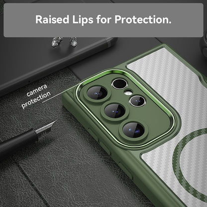 For Samsung Galaxy S25 Ultra 5G Carbon Fiber Texture MagSafe Translucent Phone Case(Green) by buy2fix