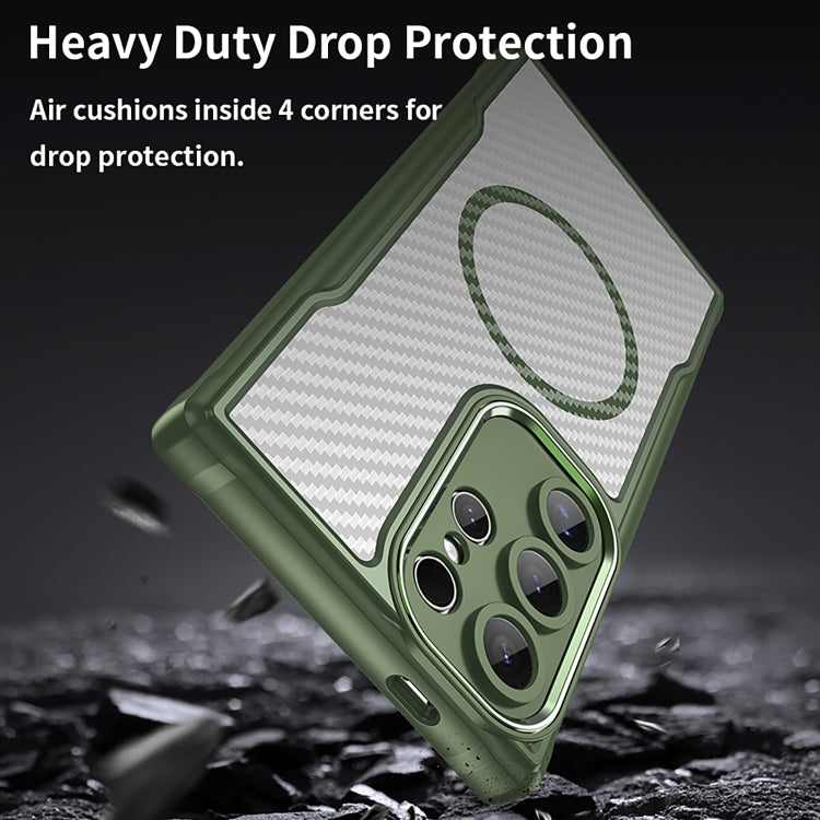 For Samsung Galaxy S25 Ultra 5G Carbon Fiber Texture MagSafe Translucent Phone Case(Green) by buy2fix