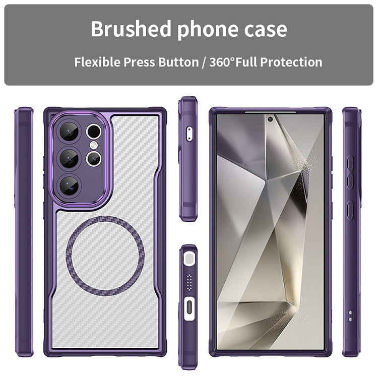 For Samsung Galaxy S25 Ultra 5G Carbon Fiber Texture MagSafe Translucent Phone Case(Purple) by buy2fix