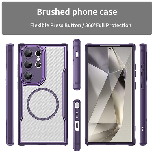 For Samsung Galaxy S25 Ultra 5G Carbon Fiber Texture MagSafe Translucent Phone Case(Purple) by buy2fix