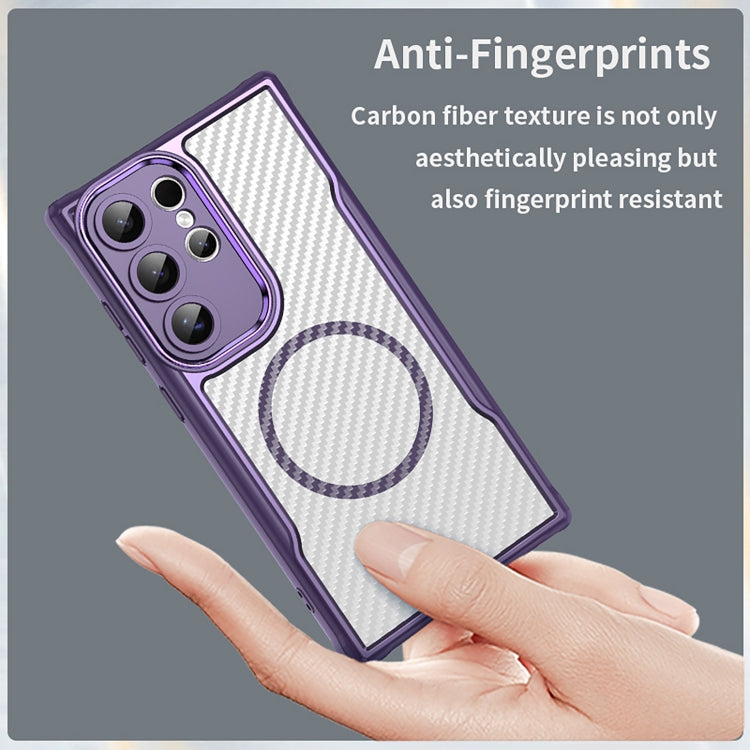 For Samsung Galaxy S25 Ultra 5G Carbon Fiber Texture MagSafe Translucent Phone Case(Purple) by buy2fix