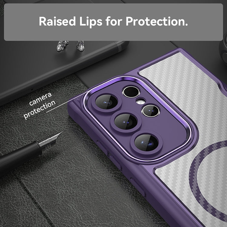 For Samsung Galaxy S25 Ultra 5G Carbon Fiber Texture MagSafe Translucent Phone Case(Purple) by buy2fix