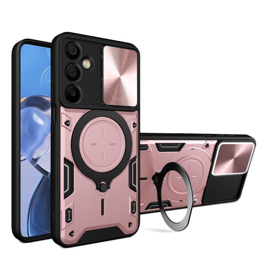 For Samsung Galaxy A16 5G CD Texture Sliding Camshield Magnetic Holder Phone Case(Pink)