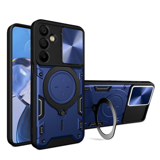 For Samsung Galaxy A16 5G CD Texture Sliding Camshield Magnetic Holder Phone Case(Blue)