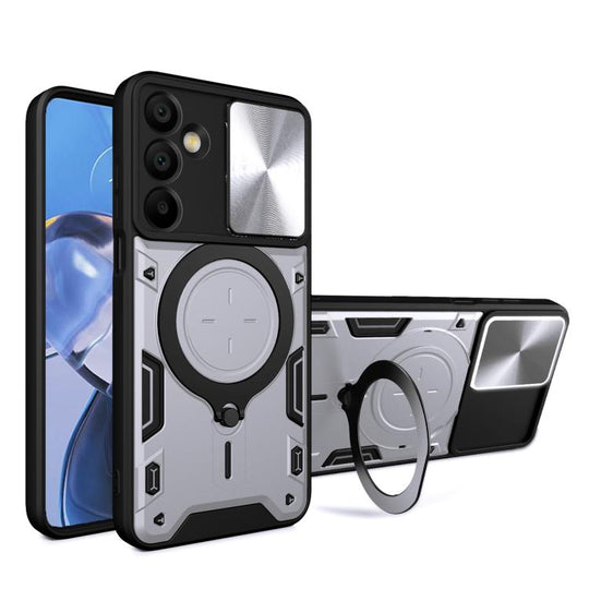 For Samsung Galaxy A16 5G CD Texture Sliding Camshield Magnetic Holder Phone Case(Silver)