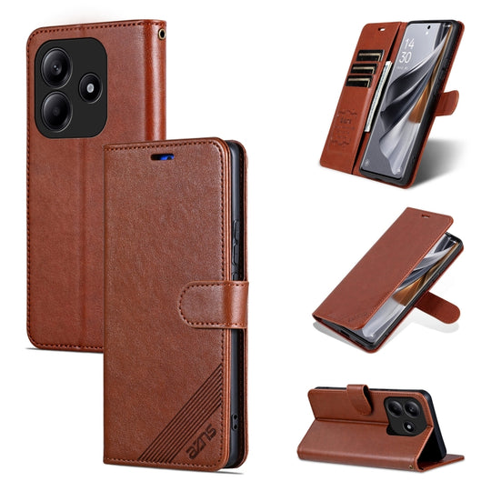 For Redmi Note 14 5G AZNS Sheepskin Texture Flip Leather Phone Case(Brown)