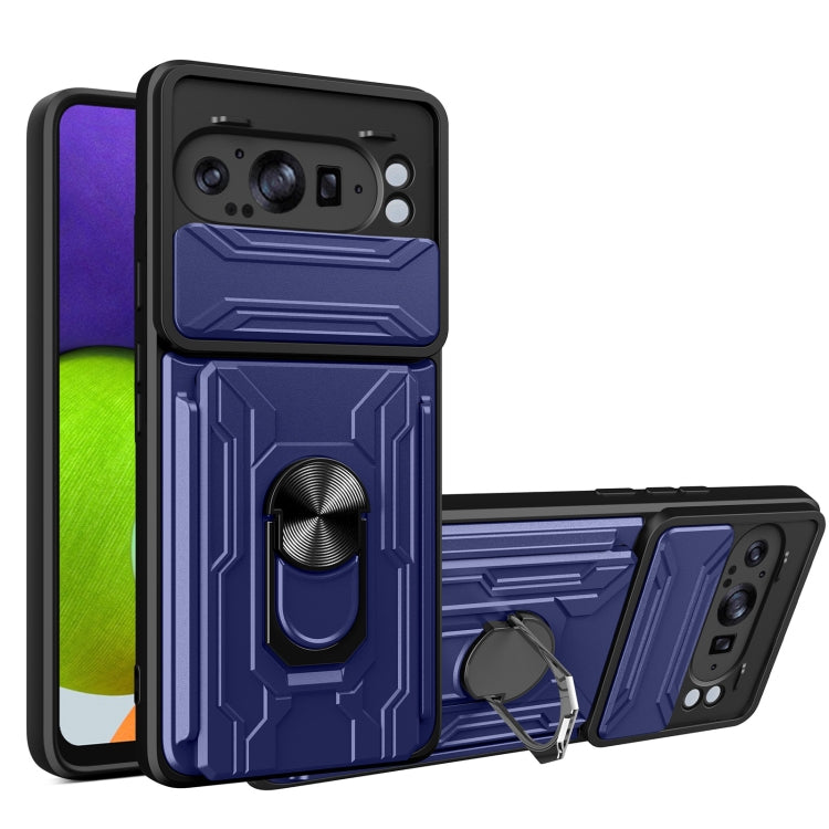 For Google Pixel 9 Pro XL Sliding Camshield TPU+PC Phone Case with Card Slot(Blue) by buy2fix