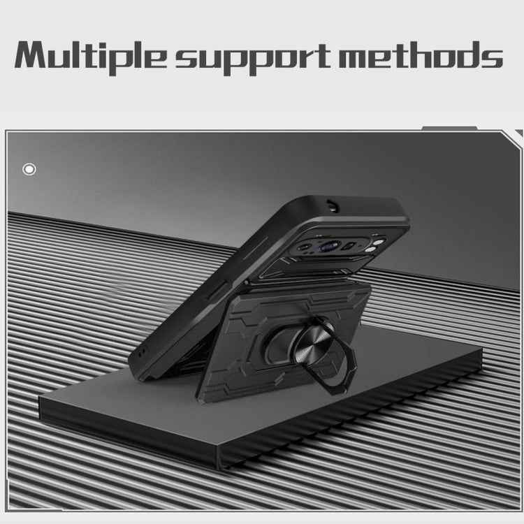 For Google Pixel 9 Pro XL Sliding Camshield TPU+PC Phone Case with Card Slot(Blue) by buy2fix