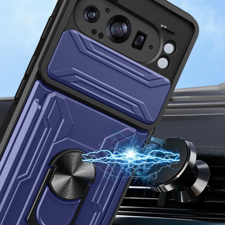 For Google Pixel 9 Pro XL Sliding Camshield TPU+PC Phone Case with Card Slot(Blue) by buy2fix