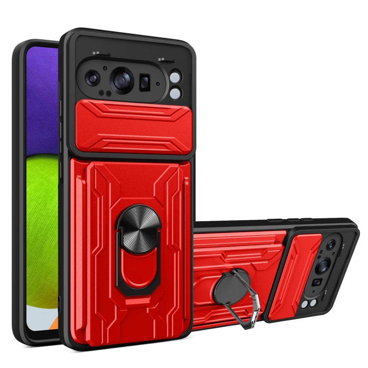 For Google Pixel 9 Pro XL Sliding Camshield TPU+PC Phone Case with Card Slot(Red) by buy2fix