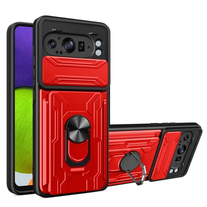 For Google Pixel 9 Pro XL Sliding Camshield TPU+PC Phone Case with Card Slot(Red) by buy2fix