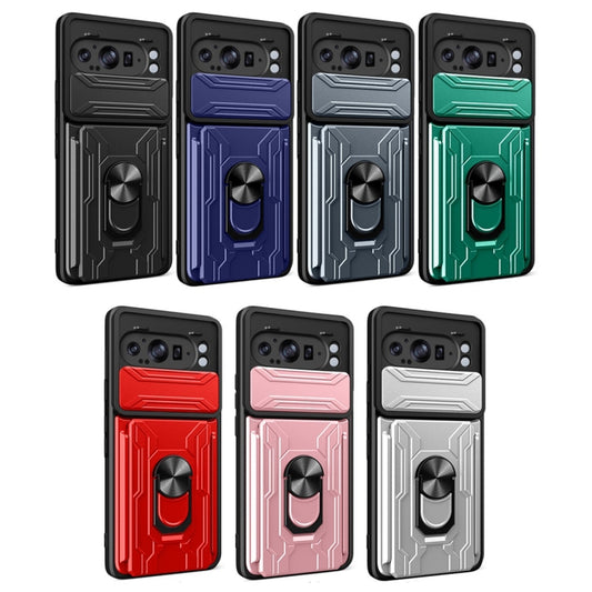 For Google Pixel 9 Pro XL Sliding Camshield TPU+PC Phone Case with Card Slot(Dark Green) by buy2fix