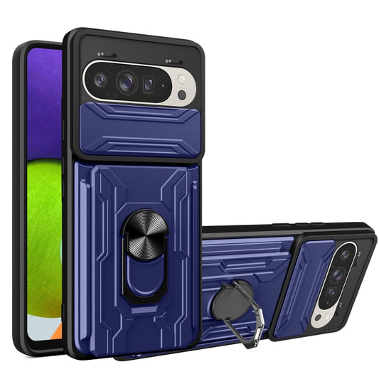 For Google Pixel 9 / 9 Pro Sliding Camshield TPU+PC Phone Case with Card Slot(Blue) by buy2fix