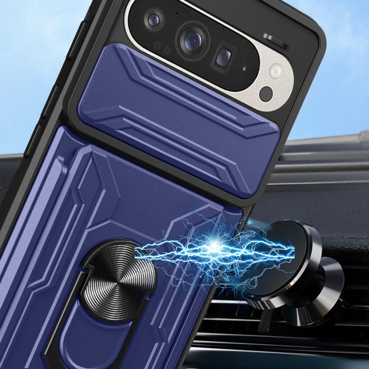 For Google Pixel 9 / 9 Pro Sliding Camshield TPU+PC Phone Case with Card Slot(Blue) by buy2fix