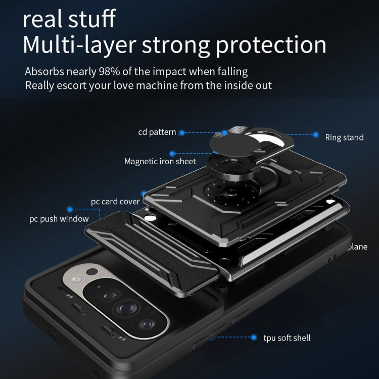 For Google Pixel 9 / 9 Pro Sliding Camshield TPU+PC Phone Case with Card Slot(Black) by buy2fix