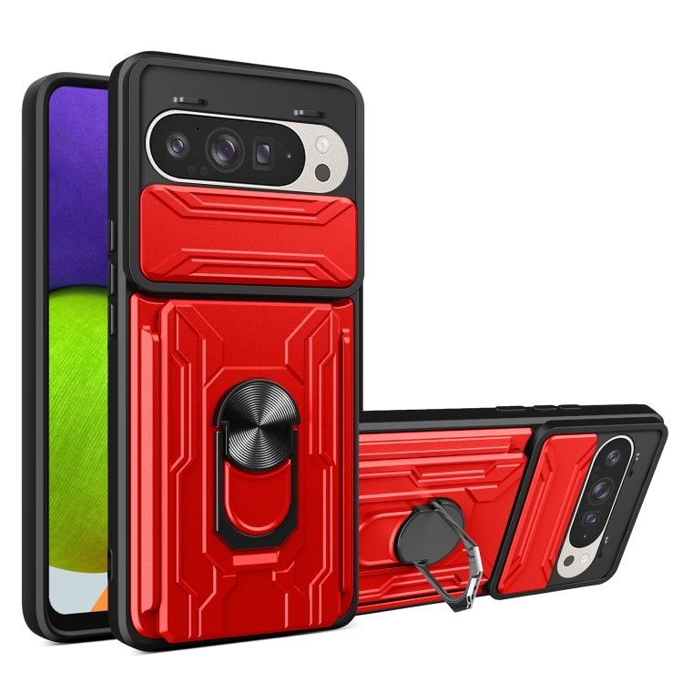 For Google Pixel 9 / 9 Pro Sliding Camshield TPU+PC Phone Case with Card Slot(Red) by buy2fix