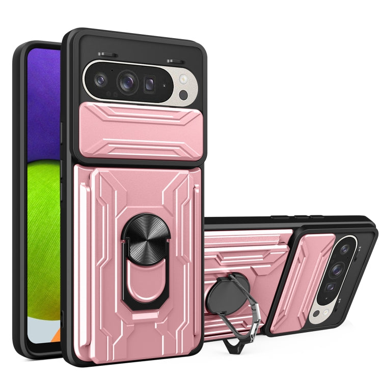 For Google Pixel 9 / 9 Pro Sliding Camshield TPU+PC Phone Case with Card Slot(Rose Gold) by buy2fix