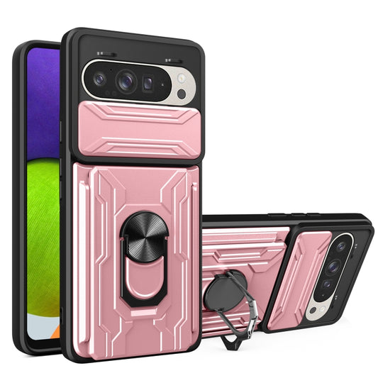 For Google Pixel 9 / 9 Pro Sliding Camshield TPU+PC Phone Case with Card Slot(Rose Gold) by buy2fix