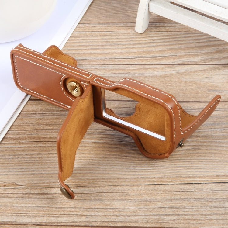 For FUJIFILM X-T5 Glossy PU Leather Camera Half Case Base(Brown) - Half Case by buy2fix | Online Shopping UK | buy2fix