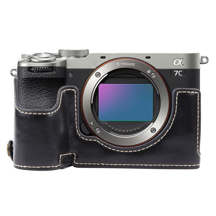 For Sony ILCE-7CM2 / Alpha 7C II Glossy PU Leather Camera Half Case Base(Black) - Half Case by buy2fix | Online Shopping UK | buy2fix