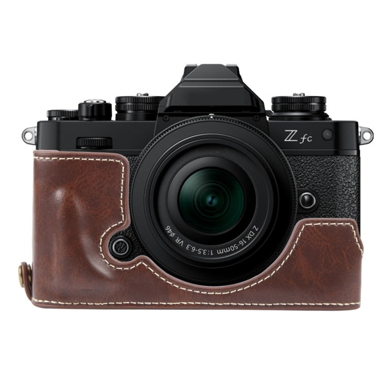 For Nikon ZFC Glossy PU Leather Camera Half Case Base(Coffee) - Half Case by buy2fix | Online Shopping UK | buy2fix