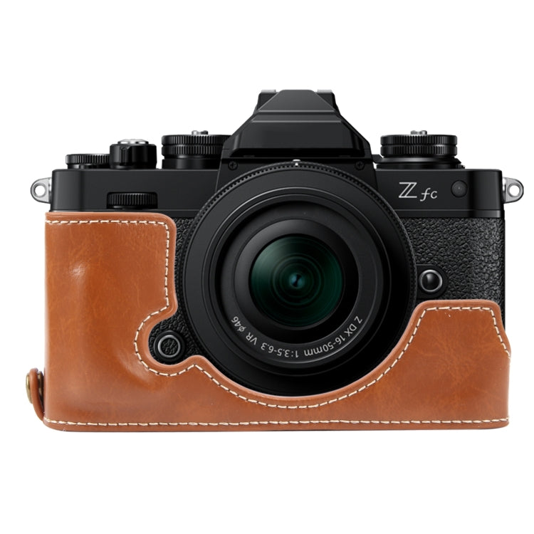 For Nikon ZFC Glossy PU Leather Camera Half Case Base(Brown) - Half Case by buy2fix | Online Shopping UK | buy2fix
