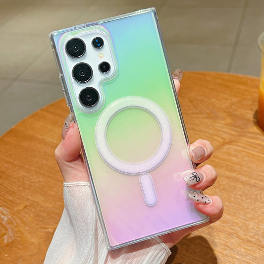 For Samsung Galaxy S22 Ultra 5G Gradient Color MagSafe Airbag Full Coverage Phone Case(Rainbow) by buy2fix