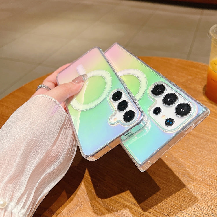 For Samsung Galaxy S22 Ultra 5G Gradient Color MagSafe Airbag Full Coverage Phone Case(Rainbow) by buy2fix