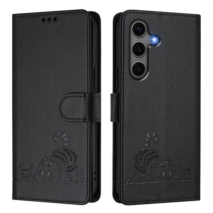 For Samsung Galaxy S25+ 5G Cat Rat Embossed Pattern RFID Leather Phone Case with Lanyard(Black) by buy2fix