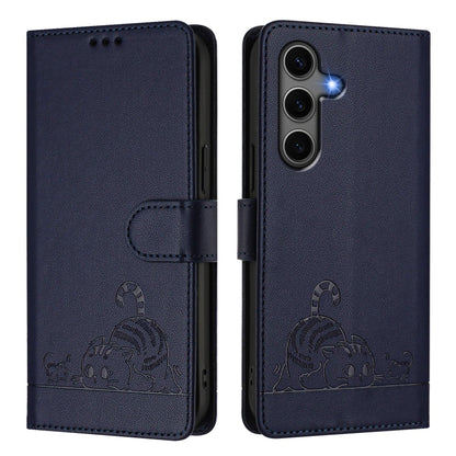 For Samsung Galaxy S25+ 5G Cat Rat Embossed Pattern RFID Leather Phone Case with Lanyard(Blue) by buy2fix