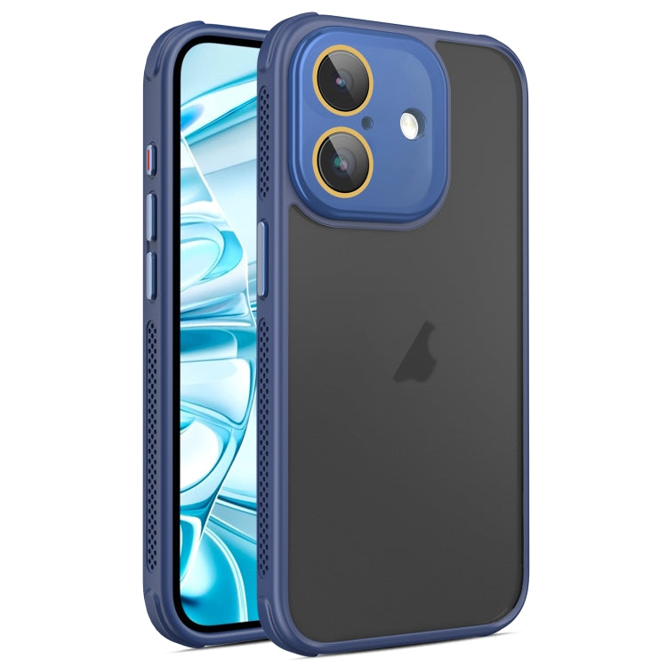 For iPhone 16 Plus Hardware Side Cooling Skin Feel Frosted Phone Case with Lens Film(Blue) - iPhone 16 Plus Cases by buy2fix | Online Shopping UK | buy2fix