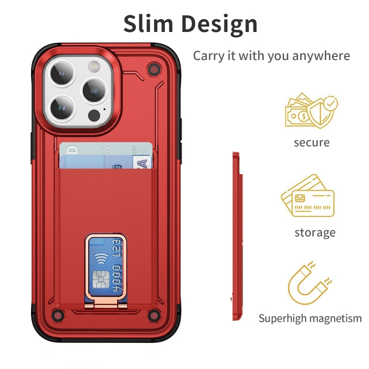 Skin Feel MagSafe Magnetic Phone Card Sleeve with Bracket(Red) - Adhesive Card Holders by buy2fix | Online Shopping UK | buy2fix
