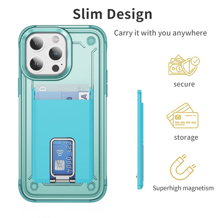 Skin Feel MagSafe Magnetic Phone Card Sleeve with Bracket(Cyan Blue) - Adhesive Card Holders by buy2fix | Online Shopping UK | buy2fix