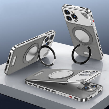 For iPhone 15 Pro Metal Snap Buckle 360 Degree Rotating MagSafe Magnetic Holder Phone Case(Dark Grey Silver) - iPhone 15 Pro Cases by buy2fix | Online Shopping UK | buy2fix