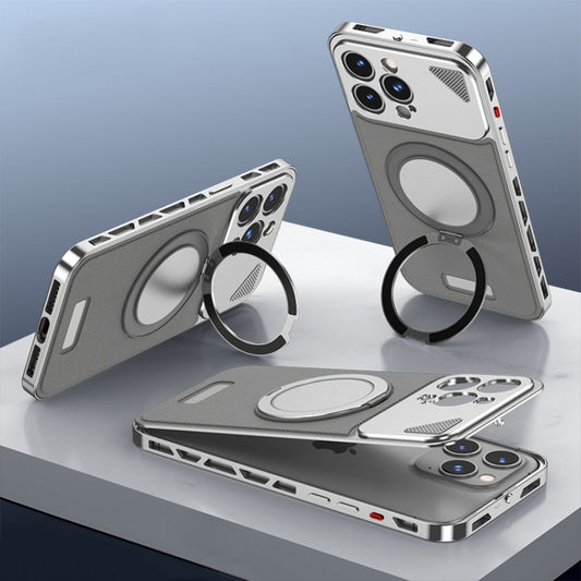 For iPhone 15 Pro Metal Snap Buckle 360 Degree Rotating MagSafe Magnetic Holder Phone Case(Dark Grey Silver) - iPhone 15 Pro Cases by buy2fix | Online Shopping UK | buy2fix
