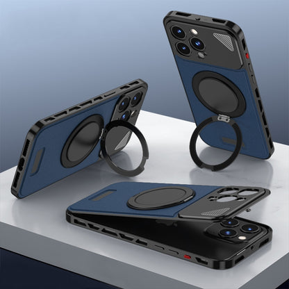 For iPhone 15 Pro Metal Snap Buckle 360 Degree Rotating MagSafe Magnetic Holder Phone Case(Dark Blue Black) - iPhone 15 Pro Cases by buy2fix | Online Shopping UK | buy2fix