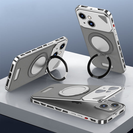 For iPhone 15 Metal Snap Buckle 360 Degree Rotating MagSafe Magnetic Holder Phone Case(Dark Grey Silver) - iPhone 15 Cases by buy2fix | Online Shopping UK | buy2fix
