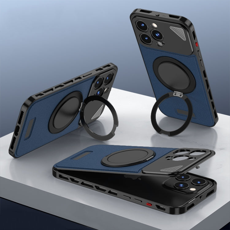 For iPhone 12 Pro Max Metal Snap Buckle 360 Degree Rotating MagSafe Magnetic Holder Phone Case(Dark Blue Black) - iPhone 12 Pro Max Cases by buy2fix | Online Shopping UK | buy2fix