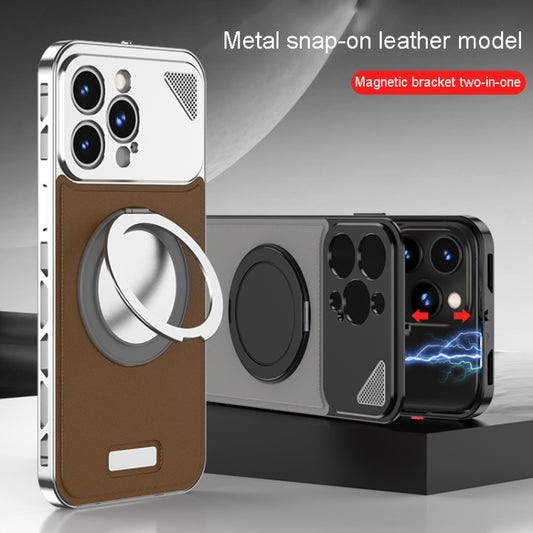For iPhone 12 Pro Max Metal Snap Buckle 360 Degree Rotating MagSafe Magnetic Holder Phone Case(Dark Brown Black) - iPhone 12 Pro Max Cases by buy2fix | Online Shopping UK | buy2fix