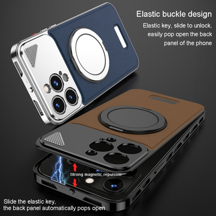 For iPhone 15 Pro Metal Snap Buckle 360 Degree Rotating MagSafe Magnetic Holder Phone Case(Dark Blue Black) - iPhone 15 Pro Cases by buy2fix | Online Shopping UK | buy2fix