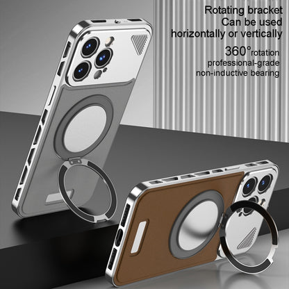 For iPhone 12 Pro Max Metal Snap Buckle 360 Degree Rotating MagSafe Magnetic Holder Phone Case(Dark Brown Silver) - iPhone 12 Pro Max Cases by buy2fix | Online Shopping UK | buy2fix