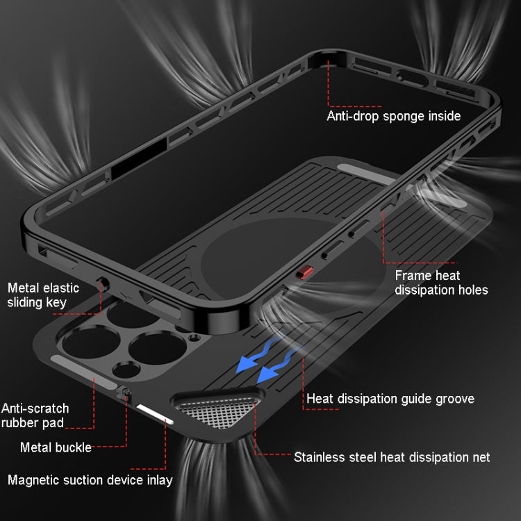 For iPhone 15 Pro Metal Snap Buckle 360 Degree Rotating MagSafe Magnetic Holder Phone Case(Dark Blue Silver) - iPhone 15 Pro Cases by buy2fix | Online Shopping UK | buy2fix