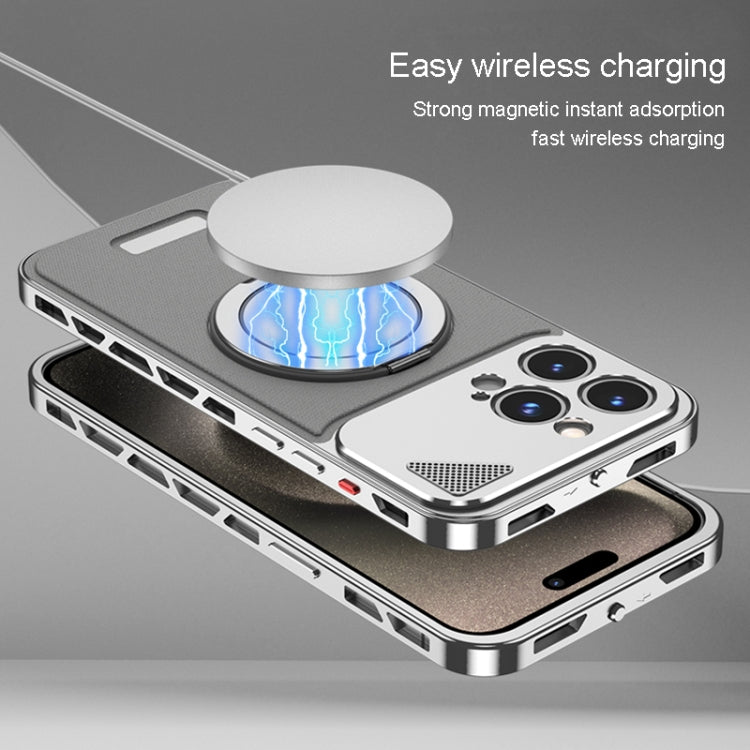 For iPhone 15 Pro Metal Snap Buckle 360 Degree Rotating MagSafe Magnetic Holder Phone Case(Dark Grey Black) - iPhone 15 Pro Cases by buy2fix | Online Shopping UK | buy2fix