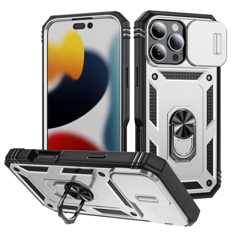 For iPhone 16 Pro Max Sliding Camshield TPU + PC Phone Case with Holder(White+Black) by buy2fix