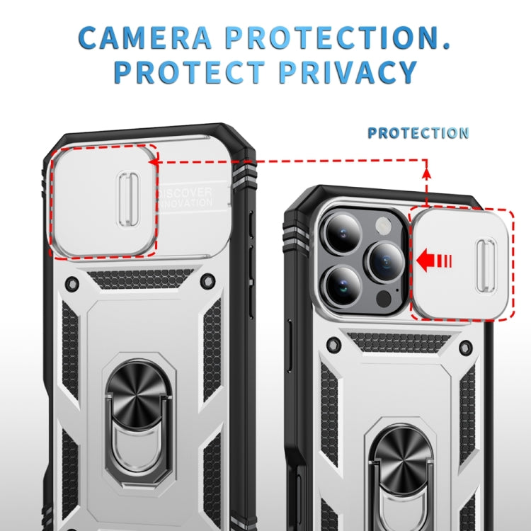 For iPhone 16 Pro Max Sliding Camshield TPU + PC Phone Case with Holder(White+Black) by buy2fix